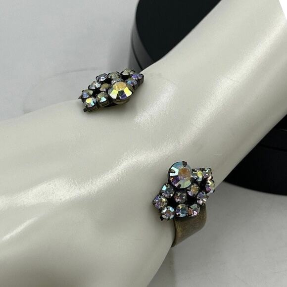 LOREN HOPE Mishelle Aurora Borealis Iridescent Crystals Gold Brass Cuff Bracelet - Picture 1 of 16